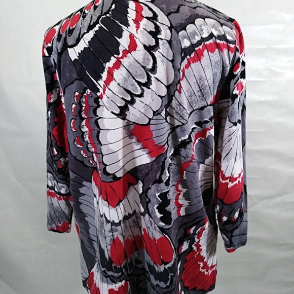 Alfred Dunner Knit Cotton Blend Red Black Print with Sequins Women's Size S - Picture 2 of 5